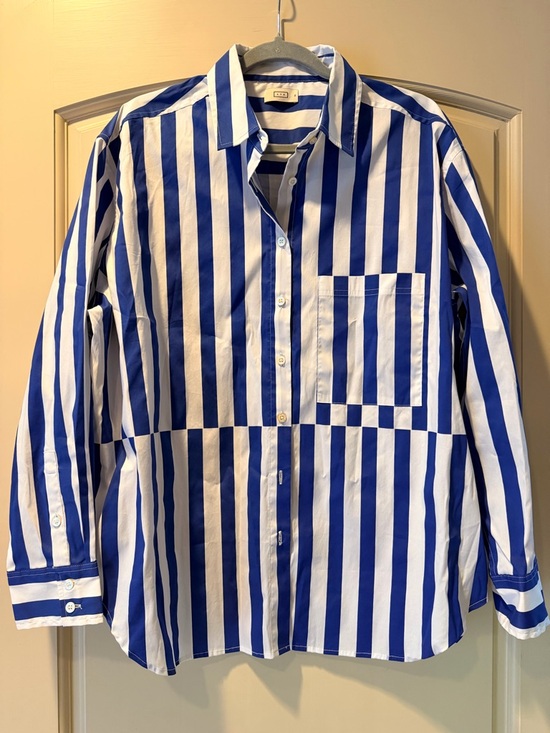 AYR Tops - AYR Blue and White Vertical Stripe Button-Down Shirt